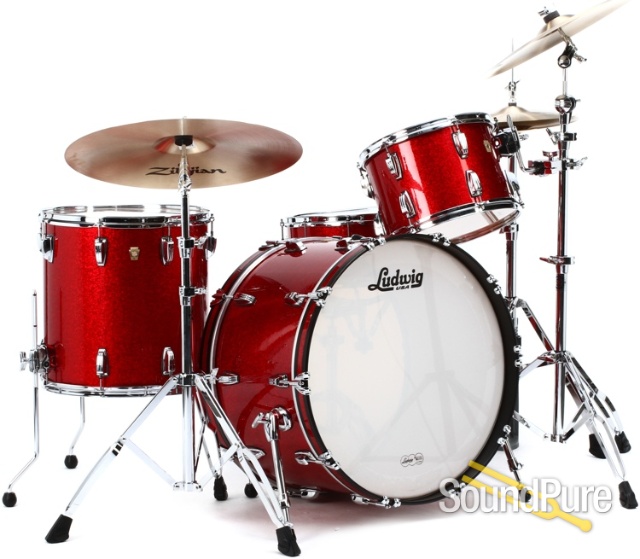 Ludwig 3pc Classic Maple Pro Beat Drum Set Red Sparkle